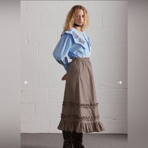 Damson Madder Rina Ruffle Skirt - Chocolate Check